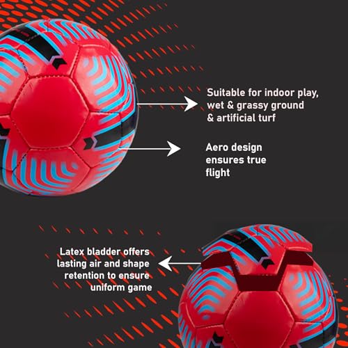 WHACKK Football Soccer Ball Hand Stitched for Practice & Training - Original PVC Waterproof. 3 Layered Ideal Sports Ball for All Ages on Ground, Grass and Turf (Size 5, Red) 3