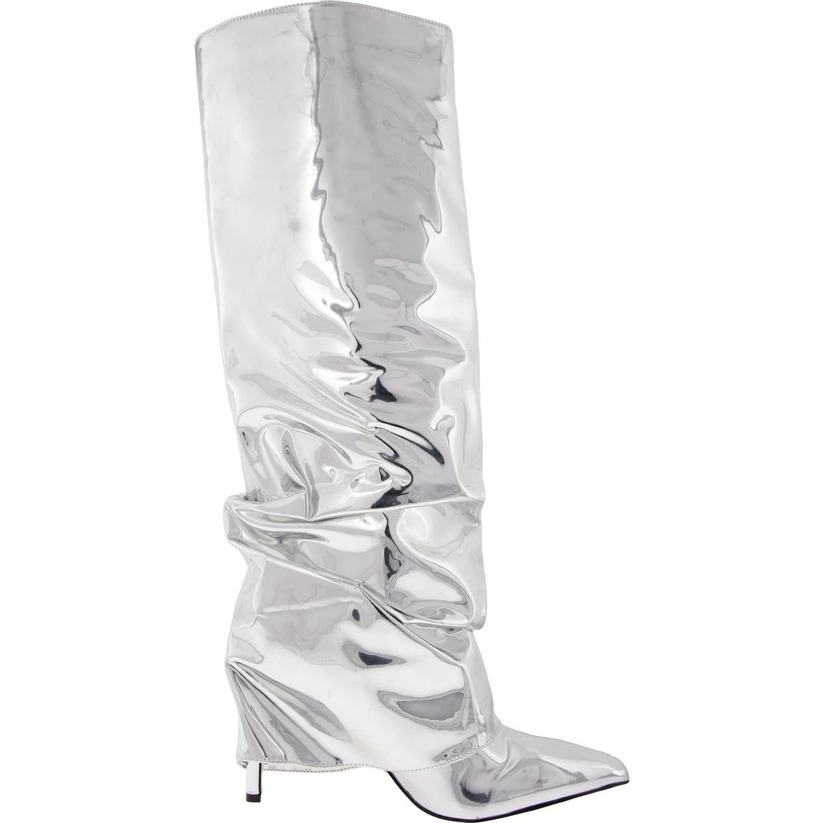 Condition photo showing New/Like New for nine west women's randee boot, silver mirror metallic 040, 9
