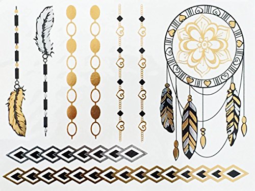 Modern Boho 5 Sheets Metallic Tattoos Flash, Gold/Silver, Tribal Collection - Thumbnail 5
