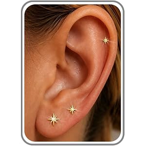 Dcnclady 6PCS Flat Back Earrings for Women Hypoallergenic Helix Studs Gifts | Small Flatback,14K Gold/Silver Plated,Everyday