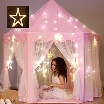 Princess Castle Play Tent with Large Star Lights. Little Girls Princess Tent Toy for Indoor. Pretend and Imaginative Play house. Have Fun, Encourage Social Interaction. Gift for Girls Age 3 4 5 6 7