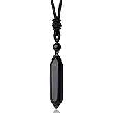 YATOJUZI Obsidian Healing Crystal Stone Necklace Hexagonal Pointed Pendant Necklaces Adjustable Rope Natural Gemstone Necklace Reiki Enger Quartz Jewelry for Women Men