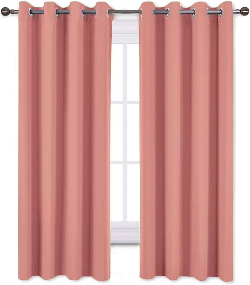 NICETOWN Insulated Room Darkening Curtains and Drapes - Microfiber Energy Saving Thermal Insulated Solid Grommet Light Block Draperies for Kitchen (Coral Salmon, 1 Pair, 52 inches by 63 Inch)