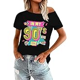 90s Shirts Women 80s Neon Off The Shoulder Tops in My 90's Era Vintage Graphic Shirt 80s 90s Theme Party Outfit
