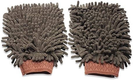 Microfiber Car Wash Gloves - 2 Pack Mitt Set - by Fortress Auto (Brown)