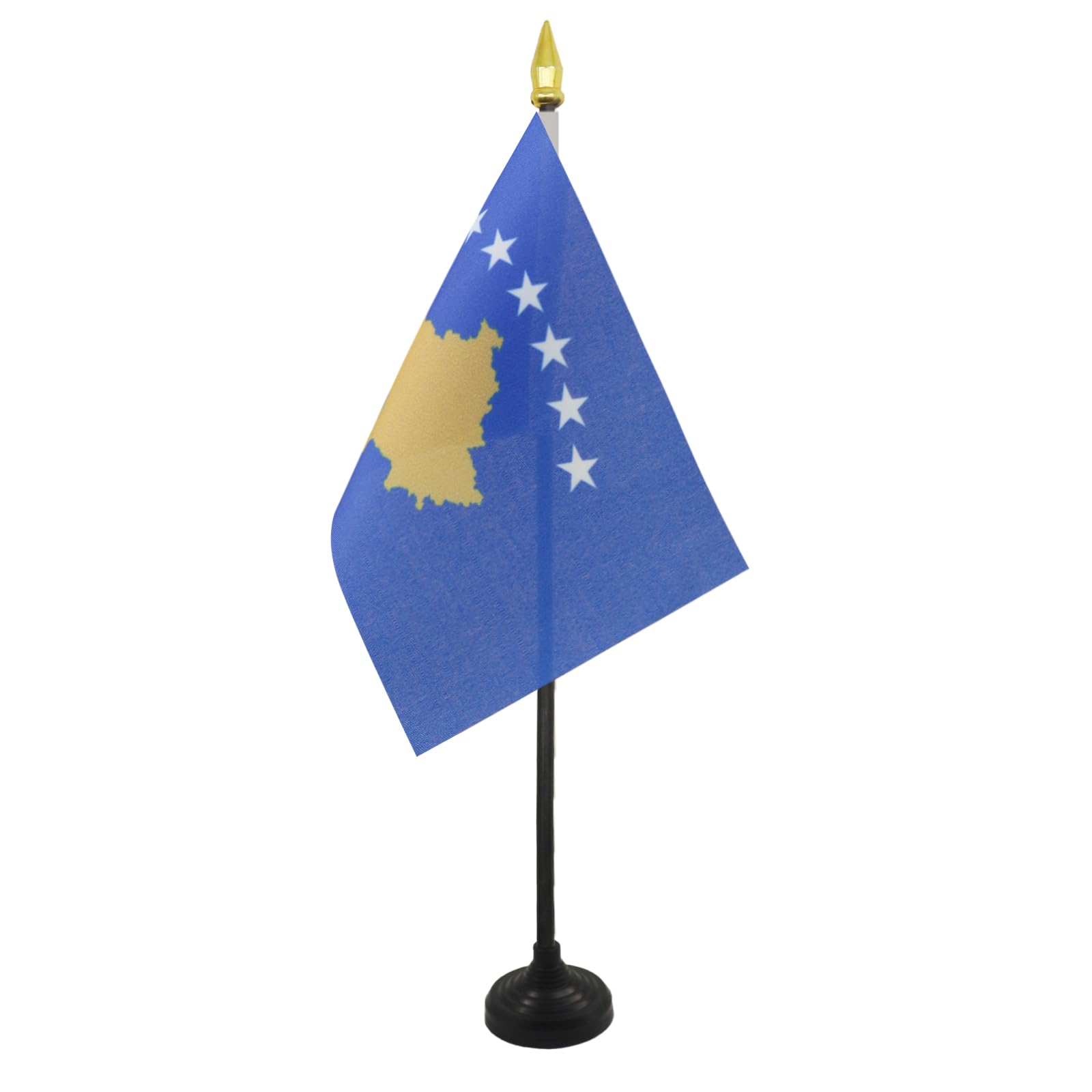 AZ FLAG - Kosovo Table Flag 4'' x 6'' - Kosovar Mini Desk Flag 100% Polyester 15 x 10 cm - Office Mini Banner with 10'' Pole - Golden Spear