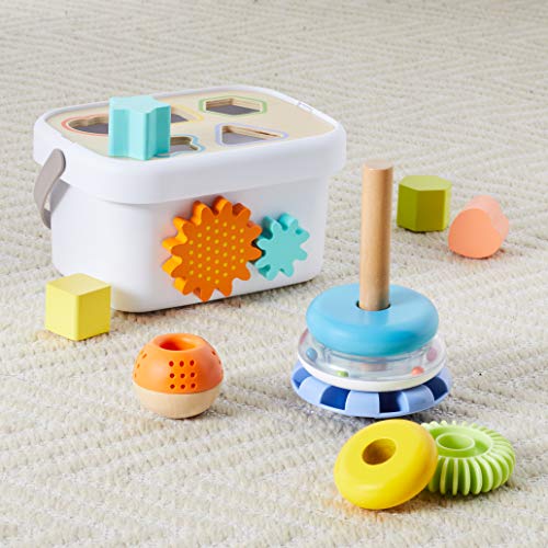 Amazon Basics Wooden Shape Sorter and Rainbow Stacker, Classic Sorting