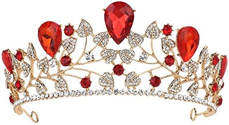 Gold Tiaras and Crowns for Women with Red Crystal Hair Jewelry Bridal Wedding Rhinestone Headband
