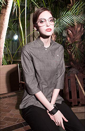 Womens Chef's Uniform Long Sleeved Korean Cuisine Chef's Work Clothes Japanese Kimono Chef Coat Gray