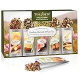 Tea Forté GARDEN HARVEST WHITE Single Steeps Organic White Tea Loose Leaf Tea Sampler, 15 Single Serve Pouches, Fresh Fruit and Herb Flavors