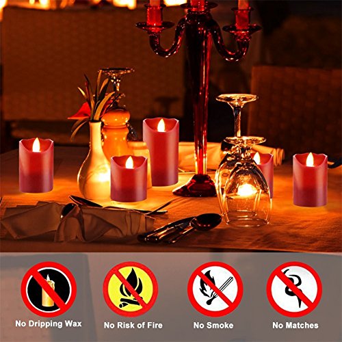HEIOKEY LED Flameless Candle Set of 3 (4" 5" 6") Red Dripless Real Wax