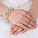 EVER FAITH Gold-Tone Crystal Cream Simulated Pearl 1920's Style Leaf Stretch Bracelet Clear