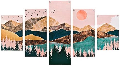 Mountain Painting Prints Wall Art, 5 Piece Frameless Nature Landscape Tree Picture Art Print, Sunset Forest Painting Prints with 10 Nails, for Bedroom, Hall, Living Room Mountain Painting Prints Wall Art, 5 Piece Frameless Nature Landscape Tree Picture Art Print, Sunset Forest Painting Prints with 10 Nails, for Bedroom, Hall, Living Room