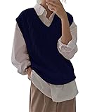 Women's V Neck Sweater Vest Oversized Sleeveless