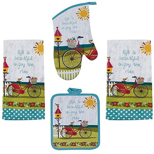 Kay Dee 4 Piece Kitchen Set - 2 Terry Towels, Oven Mitt, Potholder (Enjoy the Ride) - Thumbnail 4