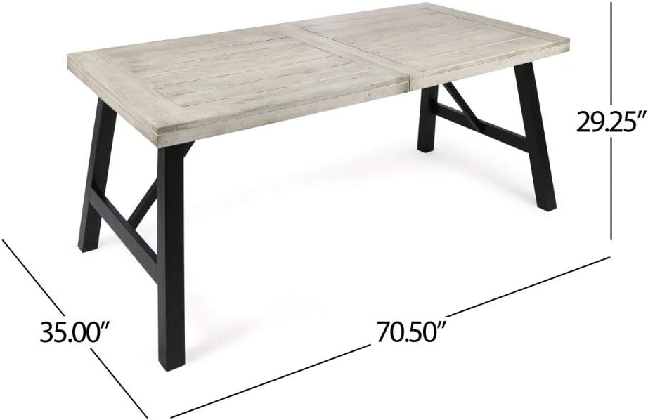 Christopher Knight Home Borocay Outdoor Acacia Wood Dining Table, Light Grey Wash Pu / Pu/Black : Garden & Outdoor