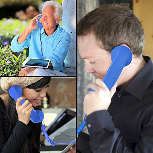 Cell Phone Handset,Retro Telephone Handset Anti Radiation Receivers 3.5MM for iPhone iPad,Mobile Phones,Computer Dark Blue