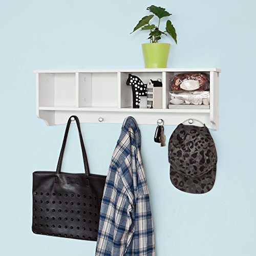 SoBuy Wall Shelves,Wall rack,Wall Cabinets ,Wall-Mounted Cabinets ,Storage Racks, Hanging Entryway Shelf,Storage Shelf ,and Coat Rack Wall Shelf with Hooks (FRG48-L-W)