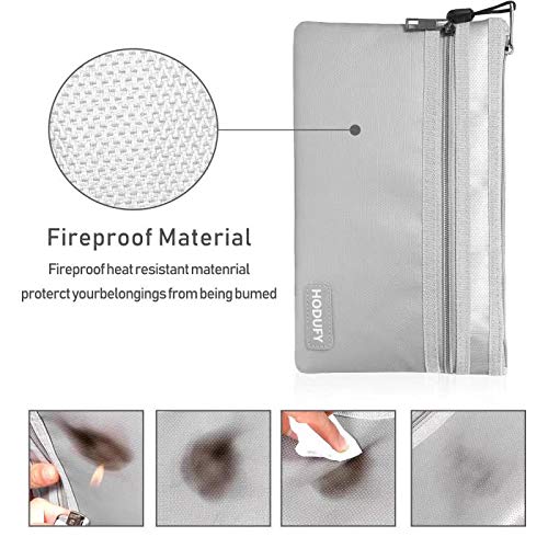 Hodufy Fireproof Money Bag, 10.6"x6.7" Upgrade Double Layer Waterproof and Fireproof Cash Bag, Fire Resistant Safe Storage Pouch with Zipper for A5 File Folder,Document, Bank Deposit,Passport,Jewelry
