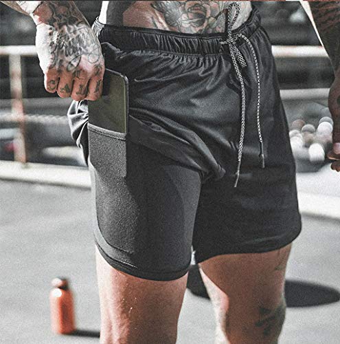 Cianjue_shorts Men's Summer Sports Short Fast Drying Training Running Pants with Pockets Inside (L, Black)