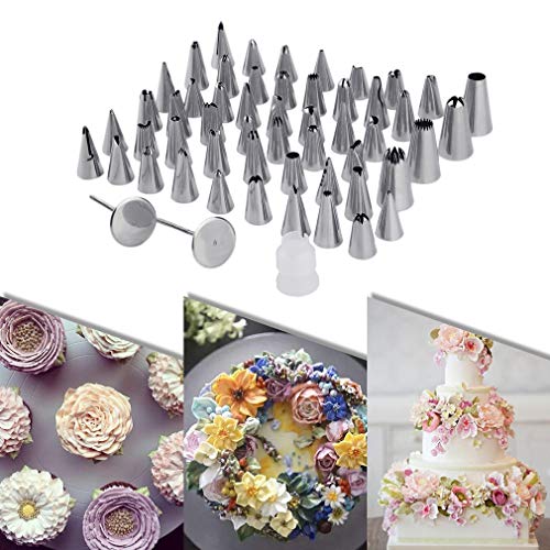 56 PCS Stainless Steel Icing Tips Pastry Tool for All Cakes, Lava Cakes and Cupcakes Decorations, Hinged Storage Box Included