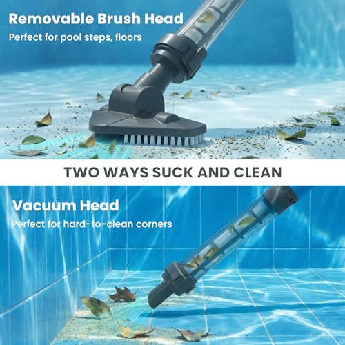 Pool Hoover Vacuum, 3 in 1 Electric Pool Cleaner, Lightweight Cordless Handheld Hot Tub Hoover with Splicing rod, 60 Minutes Running Time for Small Pools, Spas, Cleaning Small Debris Types