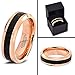 Tungsten Wedding Band Ring 6mm for Men Women Comfort Fit 18K Rose Gold Plated Plated Black Carbon Fiber Beveled Edge Polished