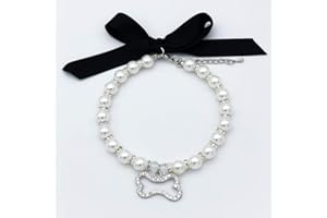 PETFAVORITES Fancy Pearl Crystal Dog Necklace Collar Jewelry for Small Dogs Puppy, Bling Cat Wedding Collar with Rhinestones Charm and Ribbon, Teacup Chihuahua Yorkie Clothes Outfits Accessories