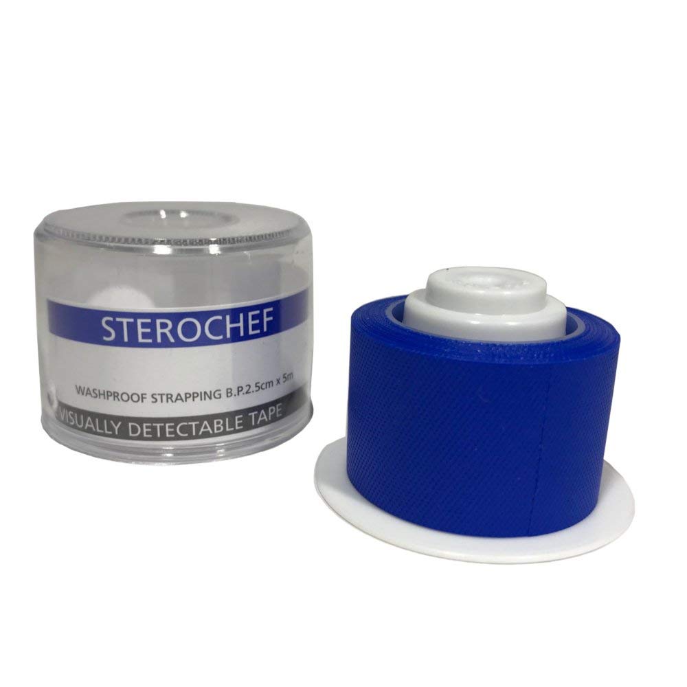 SHB 2.5cm x 5m Roll Sterochef Blue Visually Detectable Tape Catering Food Industry Plaster Strapping Tape