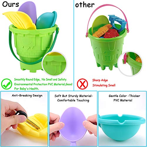 KEJIH Kids Beach Toys Set Sandbox Toys Basics Sand Toys Toddler Outdoor Pool Bath Play Set Soft Plastic Including Beach Bucket , Beach Shovel Tool Kit, Beach Molds Random for 4PCS - Thumbnail 2