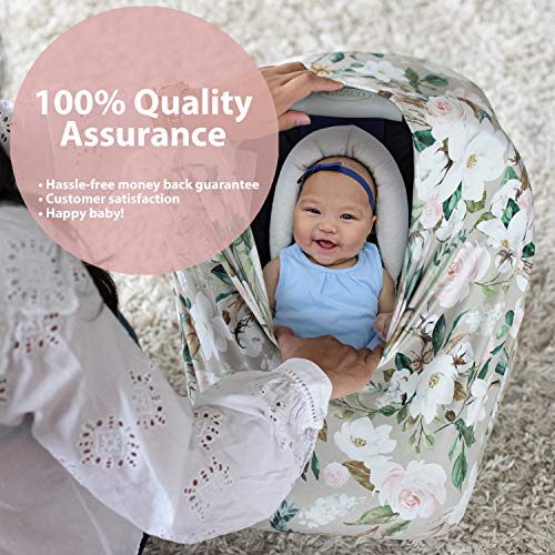 Premium Soft, Stretchy, and Spacious 4 in 1 Multi-Use Cover for Nursing, Baby Car Seat, Stroller, Scarf, and Shopping Cart - Best Gifts by Pobibaby (Belle) - Thumbnail 7