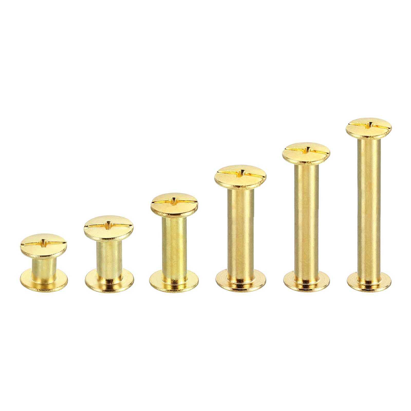 PATIKIL 120 Sets Chicago Screws, M5 Chicago Screw Phillips Binding Post Screw Rivets Steel Brass Plated for Leather Belt Scrapbook Photo Albums, 5mm,10mm,15mm,25mm,35mm,45mm