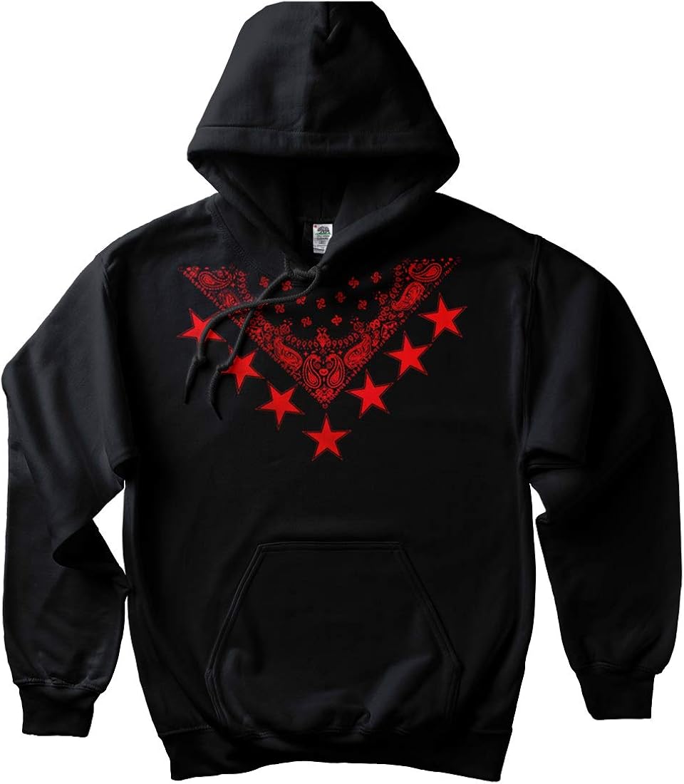 Red Bandana Star Hoodie Paisley Hip Hop Urban Wear LA Blood Sweatshirt