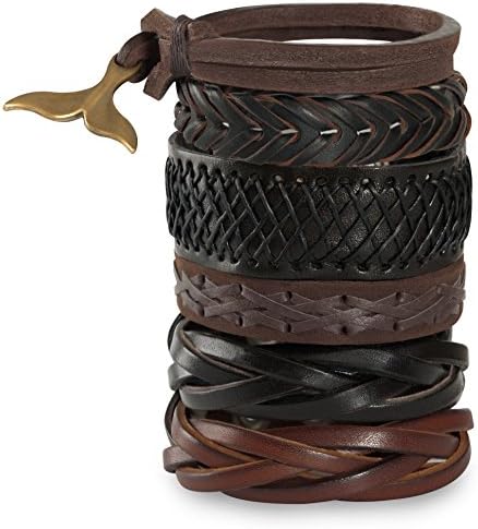 Set Of Leather Bracelets For Men Women - Braided Hippie Wrist Wraps - Native Hill Tribe Cuffs, Adjustable (Raw)