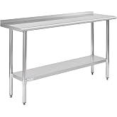 Hally Stainless Steel Table for Prep &amp; Work 18" x 60" with Backsplash NSF | Commercial Metal Heavy Duty Workbench, Adjustment Undershelf, for Kitchen, Restaurant, Home, Hotel, Garage, Pizza Oven