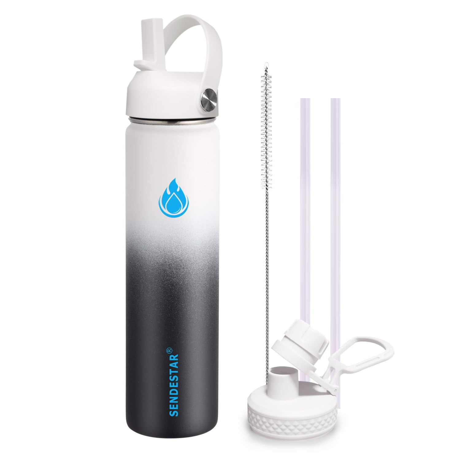 Photo 1 of ***only bottle***SENDESTAR Stainless Steel Wide Mouth Water Bottle 24oz Double Wall Vacuum Insulated Leak Proof Bottle with New Flex Straw Lid & Spout Lid