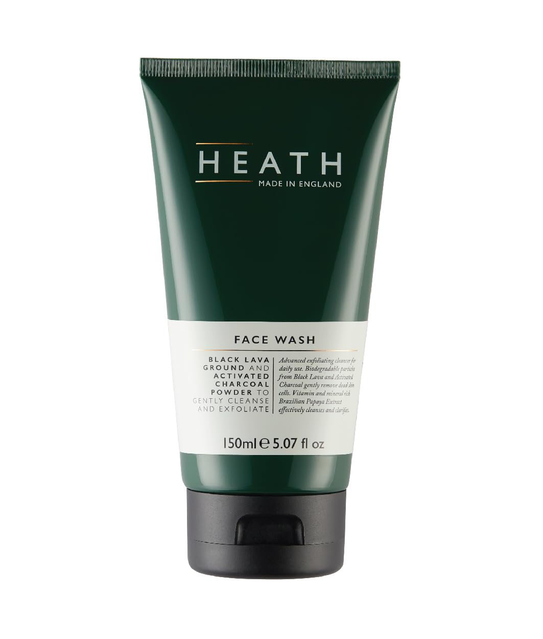 Heath Men’s Face Wash 150ml, Exfoliating Facial Cleanser, Moisturiser, Oil Control, Volcanic Black Sand and Bamboo Charcoal Powder, Detoxify, Gift For Him, Travel Size, Vegan and Cruelty Friendly