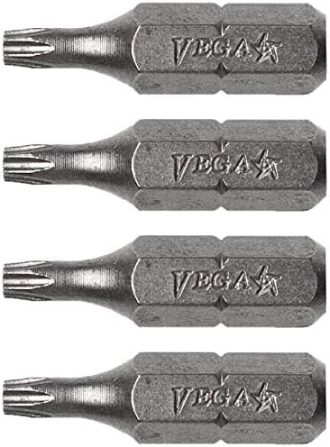 VEGA T5 TORX Security Star Bits. Professional Grade ¼ Inch Hex Shank TORX T-5 S2 Steel 1" Security Star Bits. 125TT05A-4 (Pack of 4)