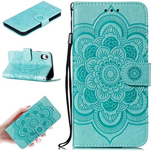 Iphone Xrケース 手帳型 かわいい グリーン 曼荼羅の花 Xr 手帳ケース 花柄 ケース手帳型可愛い アイフォンxrケース手帳型おしゃれ スマホケース Iphonexr手帳型人気 女性 レディース用 オシャレ カード収納 Xr スタンド 6 1インチ 緑色 高品質 在庫限り ストラップ