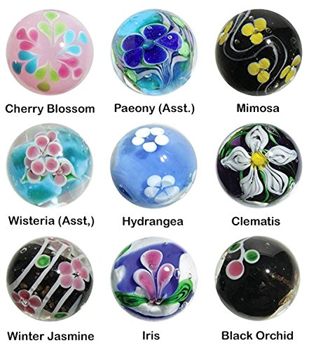 22mm Art Glass Marble 2018 Retired Collection of 9 Different Patterns w/ Stands