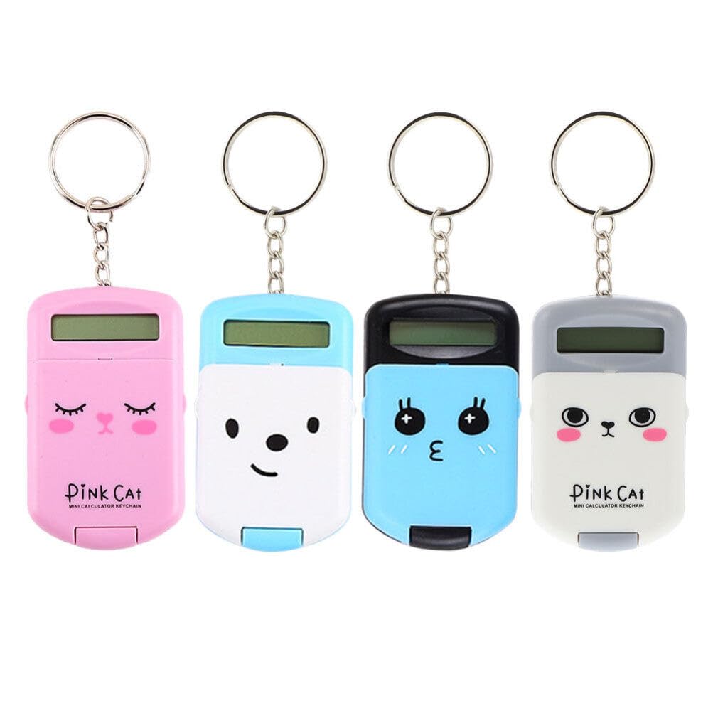 ibasenice 4Pcs Mini Calculator Keychain Portable Electronic Pocket Calculator with Silicone Buttons for Students and Office Use
