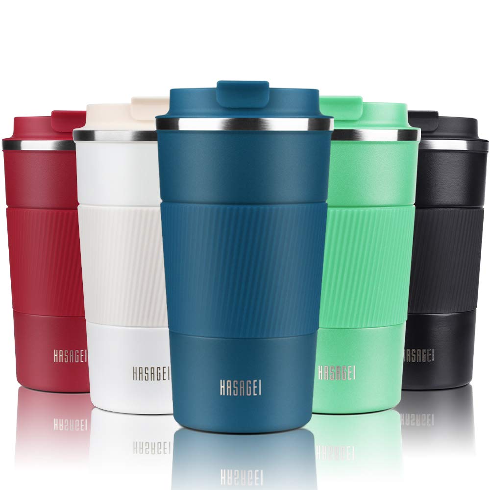 HASAGEI Travel Mug, Insulated Coffee Cup with Leakproof Lid - Vacuum Insulation Stainless Steel for Hot and Cold Water Coffee and Tea Blue 380ml
