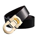Onlybaby Reversible and Adjustable Men's Leather Belt with Double Shiny Buckle 110cm Waist 28-42 Black-Gold