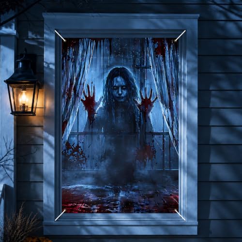 ZestZing Night Ghost Girl Window Banner Blood Scene Horror Halloween Decoration Polyester Wall Decor Window Flag Backdrop for Halloween Party Indoor Outdoor 31.5in x 47.2in Spooky Halloween Prop at Amazon
