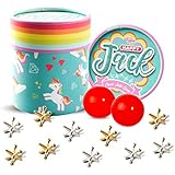 Happy Jack Jacks Game for Kids: Jacks Game with 2 Balls, Retro,Vintage, Classic Jack Stones Gold and Silver Metal Jacks, 2 Bouncy Balls with Instructions,for Kids and Adults