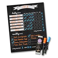 Jennakate- Magnetic Chalkboard Design- Child Behavior Reward Chore Chart-Daily Household Chore Checklist-Job Chart- Dry Erase- 11"x14" Dry Erase Markers