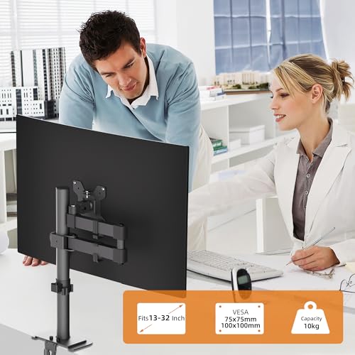 Single Monitor Arm Desk Mount, Max. Load 10kg, Adjustable Mount with Tilt Swivel Rotation for 13-32 inch LCD LED Screens, 2 Mouting Options, Vesa 75x75/100x100mm