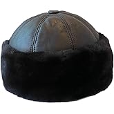 Lukkizara Winter Leather Hat Shearling Sheepskin Fur Beanie Hat