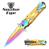 Snake Eye Tactical Two Tone Pearl Designed Handle Assisted Open Folding Pocket Knife Outdoors Hunting Camping Fishing (Rainbow/Yellow)