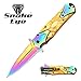 Snake Eye Tactical Two Tone Pearl Designed Handle Assisted Open Folding Pocket Knife Outdoors Hunting Camping Fishing (Rainbow/Yellow)